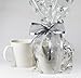 Saybrook Products Silver Stars Cellophane Treat/Party Favor Bags with Twist-Tie Organza Bow. Perfect for Christmas & Hanukkah Holidays. Set of 10 Gusseted 11x5x3 Goodie Bags with Bows, Silver/Clear