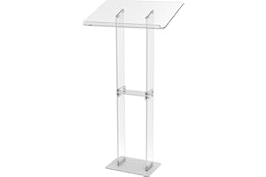 KSacry Acrylic Podium Stand, Clear Lecterns & Pulpits for Classroom, Weddings, Churches, Speech, with Storage Shelf, Metal Base
