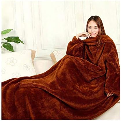 Mhxzkhl Wearable Soft and Fluffy Fleece Blanket with Sleeves and Belt,TV Microfibre Fleece Blanket for Adult Women,Multiple Sizes to Choose From,Brown,150 * 200cm [Energy Class A]