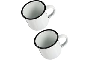 IMIKEYA Enamel Water Cups 2Pcs White Classic Coffee Mugs for Restaurant, Cafe and Outdoor Activities