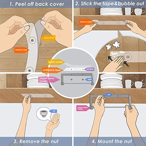 Nieifi Paper Towel Holder under Cabinet Wall Mounted Rustroof for Kitchen Adhesive No Drilling Black - Thumbnail 4