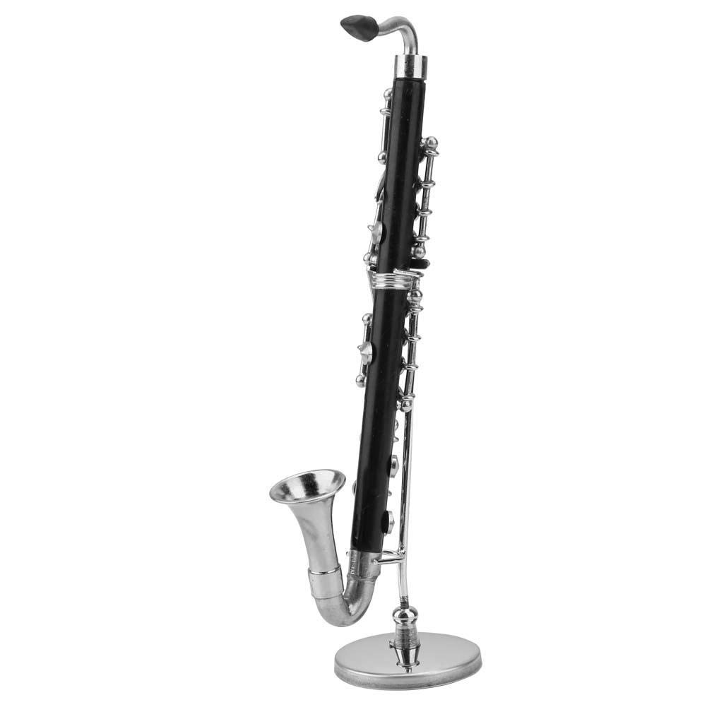 Miniature Bass Clarinet Black Clarinet Music Instrument Dollhouse Music Room Decoration Clarinet Ornaments Miniature Replica with Case Ornaments