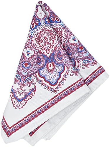 Kingsquare 100% Silk Pocket Square White with Red &amp; Blue Paisley and Gift Box