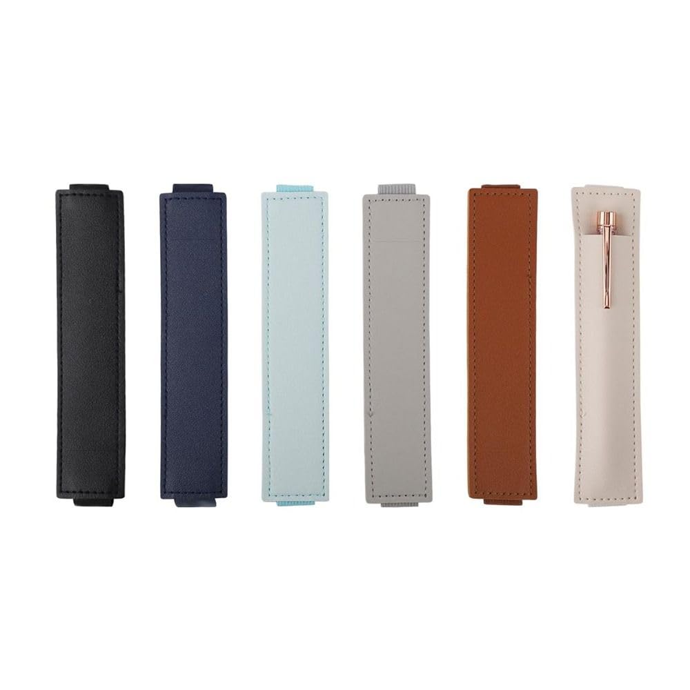 Risedot 6pcs PU Leather Pen Sleeve Pouch Adjustable Elastic Band Pen Holder, Books, Planners Detachable