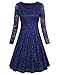 VALOLIA Women's Vintage Floral Lace Long Sleeve Round Neck A-line Cocktail Party Midi Dress
