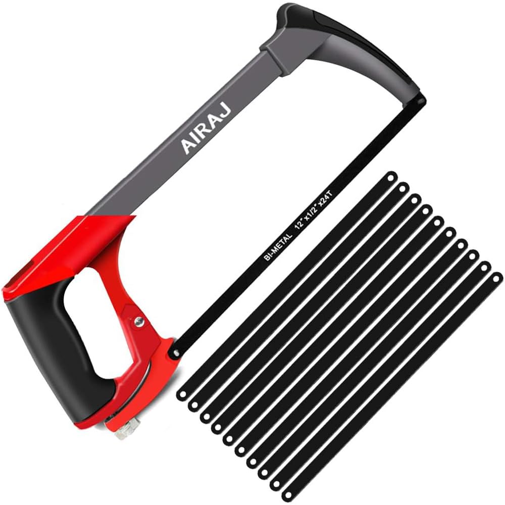 AIRAJ Professional Hacksaw Frames with10 Saw Blades,Two Sawing Angles (45°/90°),Multi-Purpose Heavy Duty Handsaw Set for Plastic, PVC Pipe,Tile, Metal,etc.