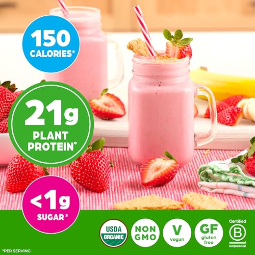 Orgain Organic Vegan Protein Powder, Strawberries & Cream - 21g of Plant Based Protein, Low Net Carbs, Gluten/ Lactose Free, No Sugar Added, Soy Free, Non-GMO, 2.03 Lb