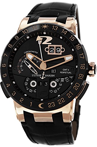 Ulysse Nardin El Toro Men's Black Leather Strap Automatic Perpetual Calendar Rose Gold Watch 326-03