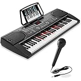 Hamzer 61-Key Electronic Keyboard Portable Digital Music Piano with Lighted Keys, Microphone & Sticker Set