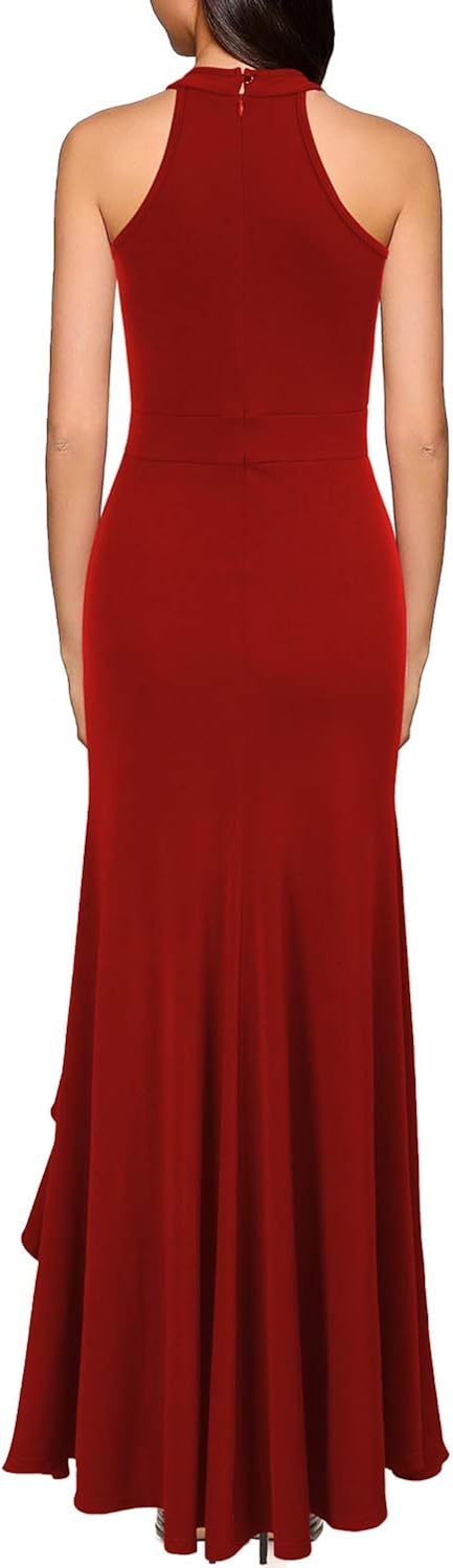 WOOSEA Women's High Neck Split Bodycon Mermaid Evening Cocktail Long Dress: Clothing