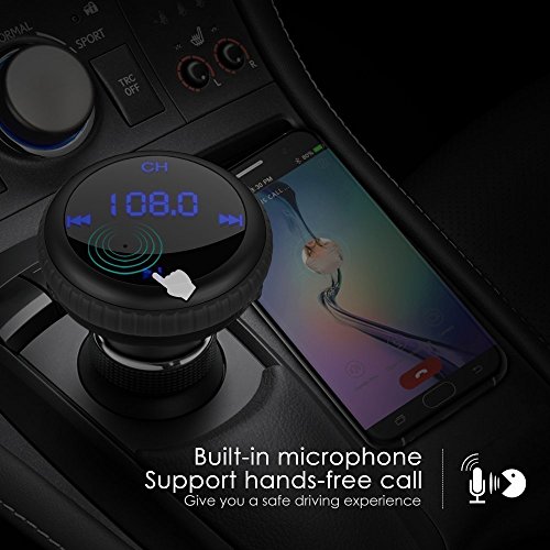 Bluetooth Car Kit FM Transmitter, Wireless In-Car Bluetooth FM Transmitter & Car Charger Modulator Hands-free Car Radio Adapter with LED Display Dual USB Port, MP3 Player U Disk & SD card Android IOS