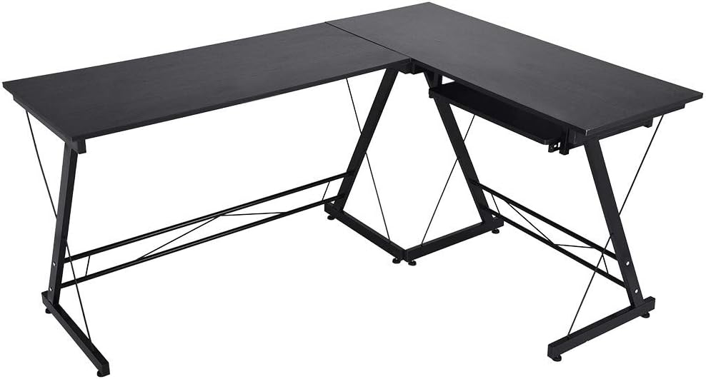 Pratcgoods Simple Home Office Desk Corner Computer Gaming Table Modern Style Steel Pipe Feet Multipurpose Desk can Placed Keyboard