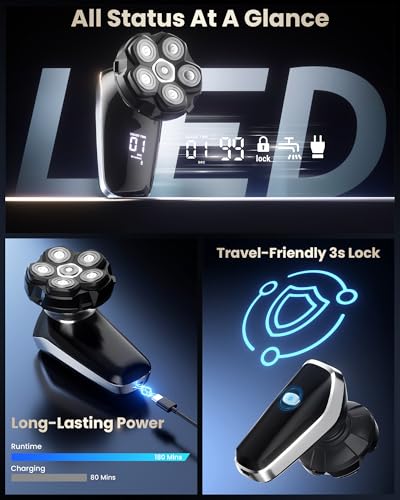 Electric Back Shaver for Men, Long Handle Back Hair Trimmer for Easy Self Grooming, 6D Floating Head for Close, Nick-Free Shaving, 2-in-1 Full Body Shaver, LED Display, IPX6 Waterproof, Silver Black