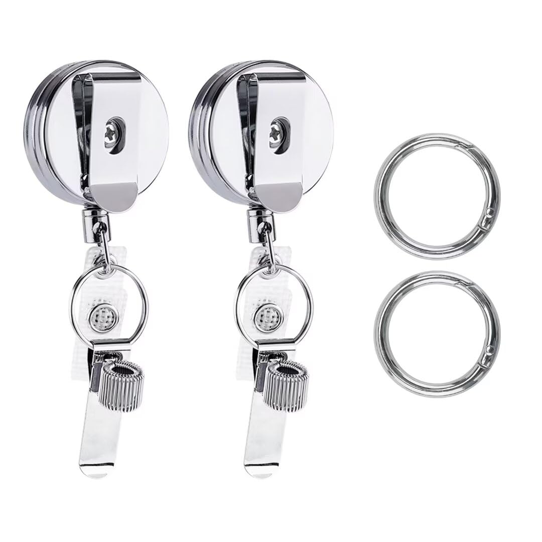 PEUTIER 2pcs Retractable Pen Holder, Badge Reel Pen Clip Keychain Pencil Holder Lanyard Retractable with Belt Clip and Key Ring for Nurses Teachers Waitresses Construction Workers