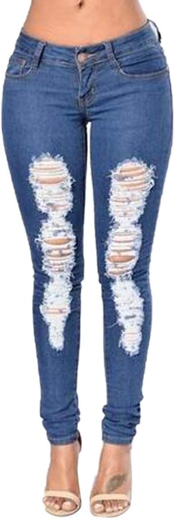 Ladies Slim Fit Jeans, Fashion Distressed Ripped Jeans Comfy Stretch Skinny Jeans Denim Pants