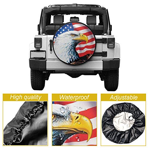 Uktly Spare Tire Cover American Flag Eagle Jeep Trailer RV SUV Truck 14 15 16 17 Inch Wheel, Polyester Universal Sunscreen Waterproof Dustproof and Corrosion Proof Wheel Cover - Thumbnail 4