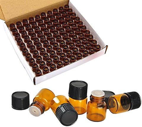 100 Packs Essential Oil Bottles,1ml(1/4 dram) Mini Sample bottle Amber Glass Vials,With With 3 Free Dropper