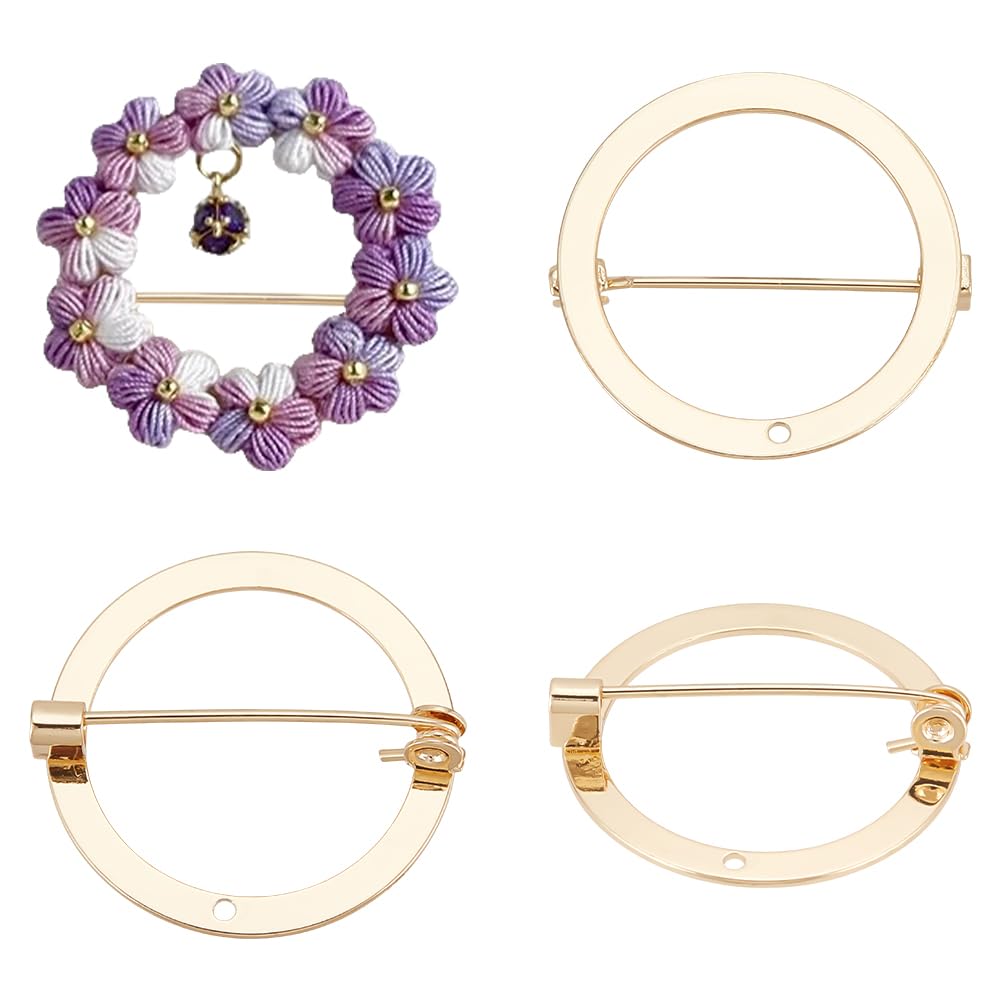 UNICRAFTALE 4Pcs Golden Donut Brooch Base Safety Catch Pins Back Clasps Brass Brooch with Hole for Name Badge Jewelry Making 28.5mm