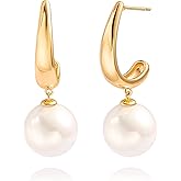 Gold Plated Huggie Hoop Earrings with Charms Fashion Pearl Drop Dangle Earrings for Women Handmade Karma Circle Jewelry for Ladies Lightweight Pearl Earrings on Christmas