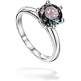 Michooyel Moissanite Engagement Ring for Women, 2CT BLACK/PINK/YELLOW/RAINBOW/SEA BLUE/D-E/Crystal AB Moissanite Solitaire Promise Rings, D Color VVS1 Simulated 925 Sterling Silver Rings