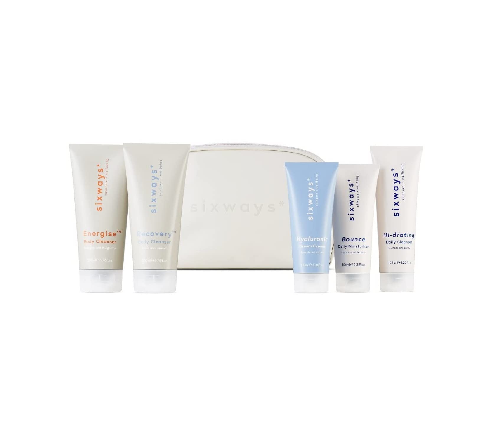 Sixways Daily Routine Set, 5-Step Skin & Shower With Hi-Drating Daily Cleanser, Bounce Moisturiser, Rich Night Cream, Energising & Calming Body Cleansers