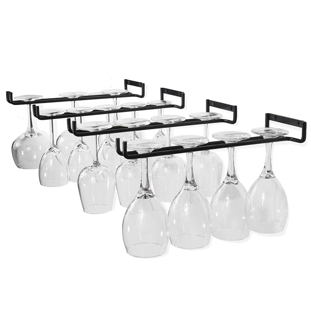KILLIAN'S Store 4 Packs Wine Glass Racks Wall Mounted Hanging Rack Shelf Wine Cup Display Stand for Cabinet and Bar Black 30cm