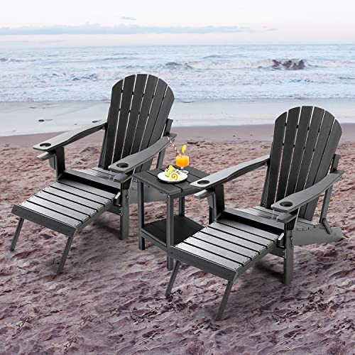 Folding Adirondack Chair with Pullout Ottoman, HDPE AllWeather Patio