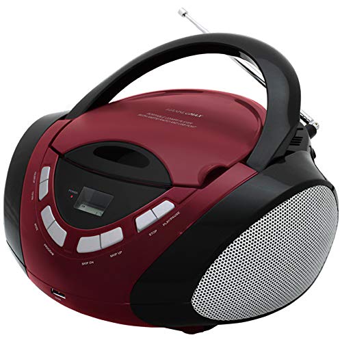 HANNLOMAX HX-320CD CD/MP3 Boombox, AM/FM Radio, USB Port for MP3 Playback, Aux-in, LCD Display,AC/DC Dual Power Source (RED)