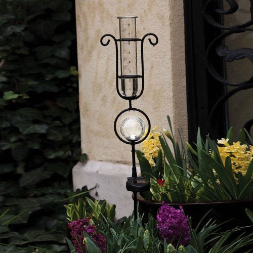 Rain gauge with solar light Garden Stake, Metal and Glass
