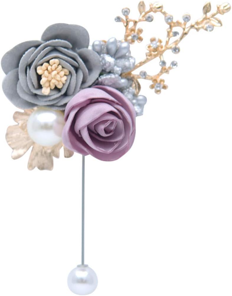 Grooms Boutonniere for Wedding Prom Boutonniere Graduation Party Boutonniere Wedding Groom Groomsmen Brooch Rose Boutonniere pin Suit Dress Accessories (Purple)