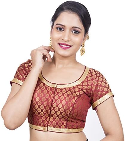 Areum Designer Maroon Brocade Padded Readymade Saree Blouse For Women