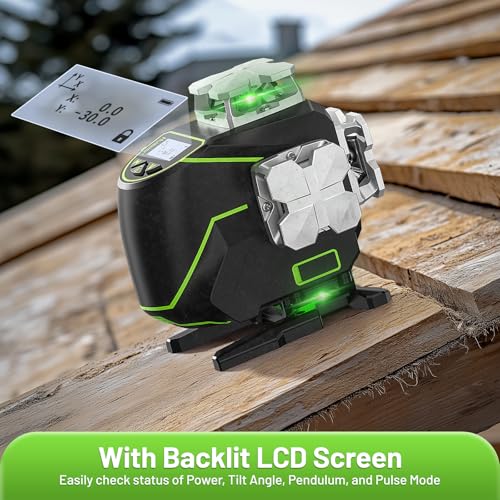 Huepar Professional Laser Level Self Leveling S04CG, ±1/9" Accuracy at 33 Ft, 4D Construction Lazer Leveler Tool with LCD Screen, Bluetooth Remote Control, 4x360° Green Cross Line, Outdoor Pulse Mode