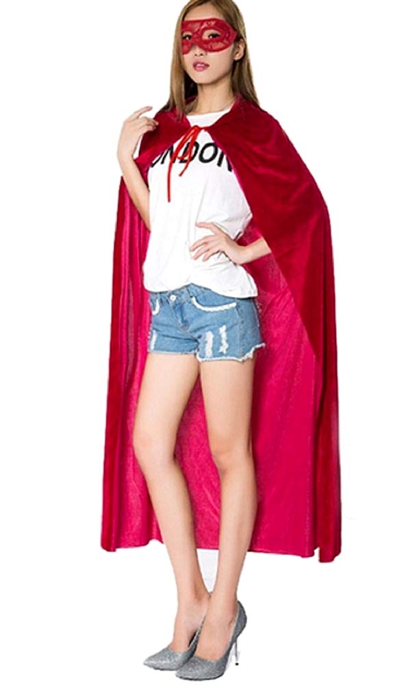 Cloak for Costume - Chenille - Disguise - Carnival - Halloween - Devil - Demon - Sect - Long - Hood - Red - Adults - Woman - Man - Boys - Gift idea for Christmas