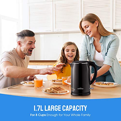 Hommak Electric Kettle,1.7L 1500W Double Wall Cool Touch 304 Stainless