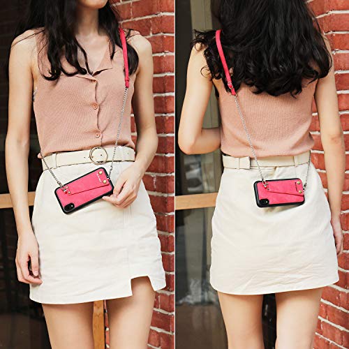 JISON21 iPhone XR case with Lanyard,iPhone XR Case Crossbody Chain with Credit Card Holder Slot Adjustable Detachable Strap Leather Case for Apple iPhone XR 6.1 inch 2018 … (Red)