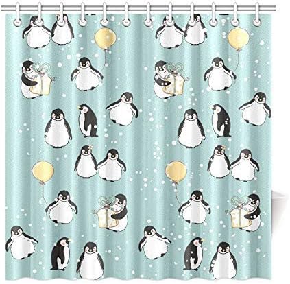 Presock Home Decor Bath Curtain Penguin Polyester Fabric Waterproof Shower Curtain for Bathroom, 72 X 72 Inch Shower Curtains Hooks Included