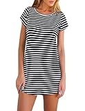 OURS Women's Scoop Neck Stripes Short Sleeves Casual Jersey Shift Dress (XXL, Black)