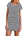 OURS Women's Scoop Neck Stripes Short Sleeves Casual Jersey Shift Dress (XXL, Black)