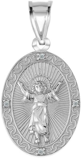 Fine 925 Sterling Silver Cubic Zirconia Divine Divino Ni o Jes s Medal Pendant