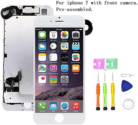 Screen Replacement Compatible with iPhone 7 Full Assemby - LCD 3D Touch Display Digitizer with Ear Speaker, Sensors and Front Camera, Fit Compatible with iPhone 7 (White)
