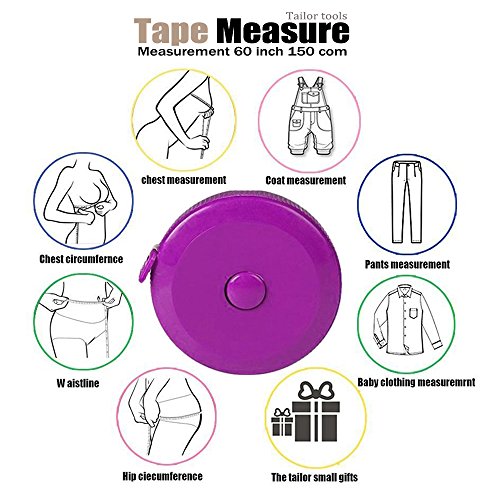3 Pack Tape Measure 150 cm 60 Inch Push Button Tape Body Measuring Soft Retractable for Sewing Double-Sided Tailor Cloth Ruler (Pink Purple Sky Blue) by BUSHIBU