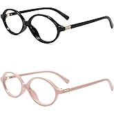Slocyclub 2 pack Fashion Oval Glasses for Women Men Vintage Oval Small Frame Eyeglasses Retro Blue Light Blocking Glasses, Black and Pink