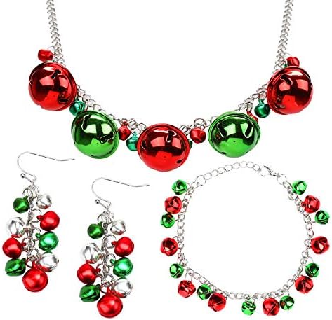 Jingle Bells Necklace Bracelet Earring - Christmas X-Mas Holiday Stocking Stuffers Accessories -Jewelry Gift for Women Girls