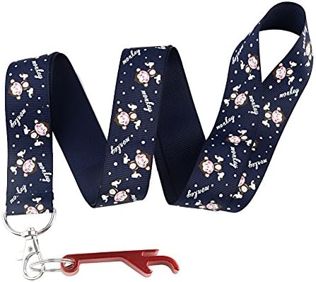 DIY Lovely Monkey Birthday Keychain Keyring Key Chain Holder Lanyard Straps with Mini Silver Steel Spring Clips -with Red Bottle Opener Keychain (Dark Blue )