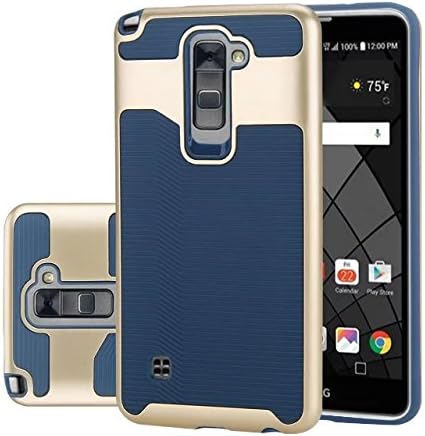 LG G Stylo 2 Case, LG G Stylus 2 L82VL L81VL K540 K520 Case, ARSUE [Wave Series] Dual-Layer TPU Bumper Textured Pattern Grip Cover [Shock Proof] for LG LS775 (2016) - Gold/Navy blue