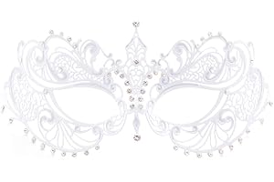 Thmyo Women's Laser Cut Metal Venetian Halloween Mardi Gras Party Mask (White 2)