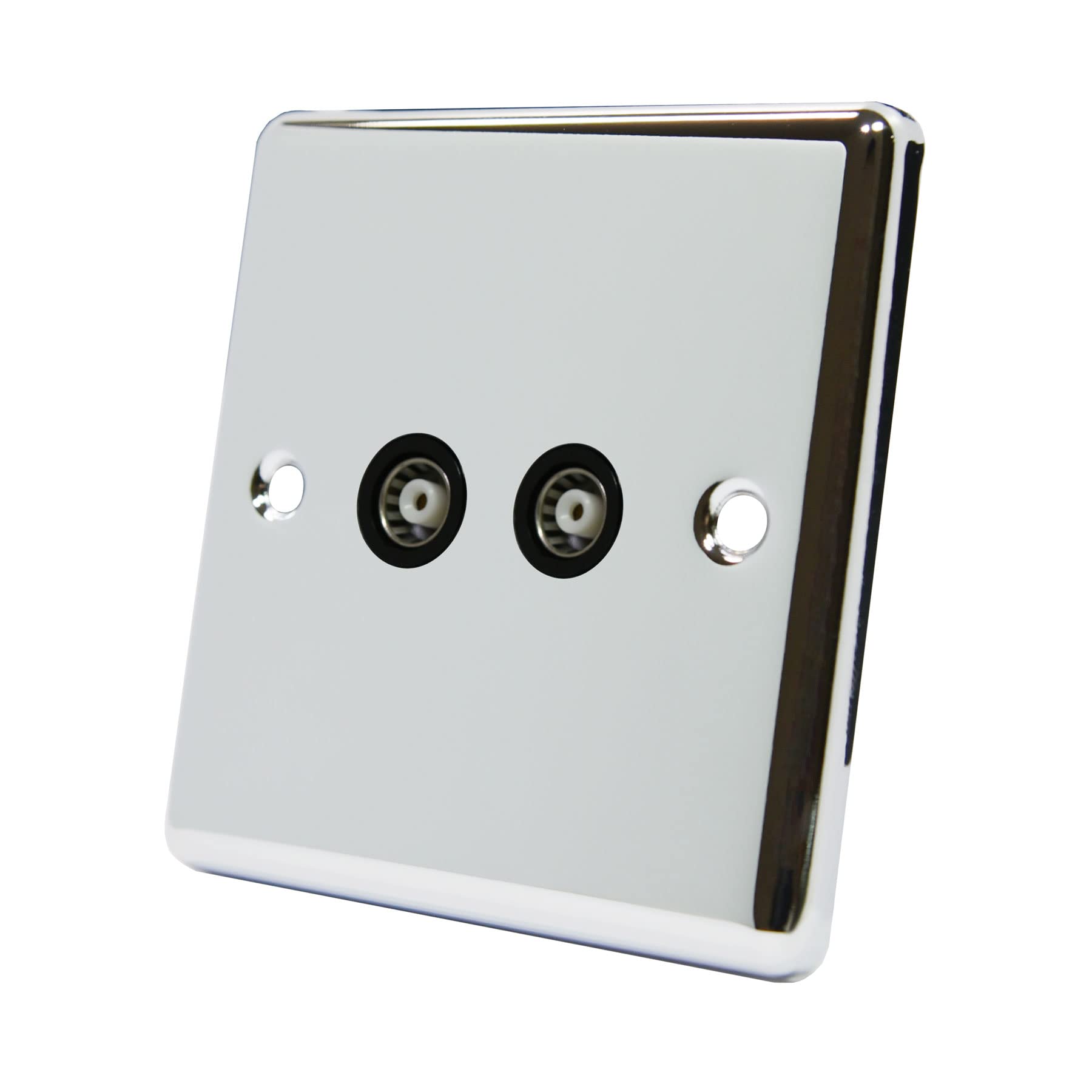 AET CPC2GTVBL Polished Chrome Classical TV Black Insert-2 Gang Aerial Coaxial Female Socket, 240 V