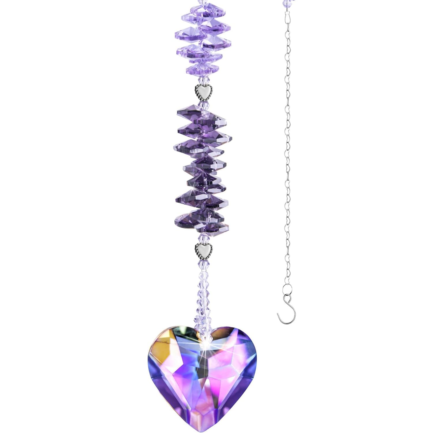 H&D HYALINE & DORA Crystal Suncatcher Rainbow Maker,Hanging Purple Glass Heart Sun Catcher for Windows,Gifts for Christmas Wedding
