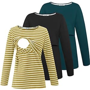 Smallshow Women’s Nursing Shirts Long Sleeve Breastfeeding Tops Clothes 3-Pack