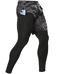 Aolesy Men's 2 in 1 Running Pants, Gym Workout